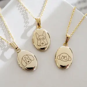 Custom pet locket necklace personalized gold plated everyday photo pendant necklace pet portrait locket