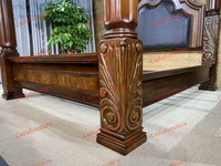 Ensemble de meubles de chambre d'hôtel de luxe de style américain traditionnel, structure en bois massif, lit à baldaquin sculpté à la main, lit royal king size