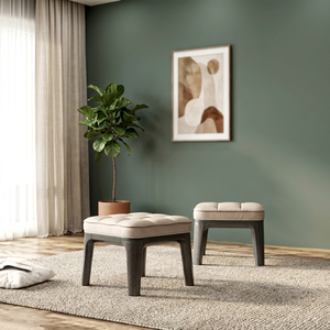 Modern Tufted Fabric Ottoman Wooden <b>Stool</b> Contemporary Living Room Furniture Home Decor - Product Image 4
