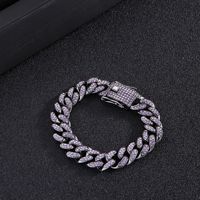 Collier Chaîne Cubaine Hip Hop 13 mm Bling Strass Violets Entièrement Glaçé Diamant avec Collier Ras-de-Cou Bijou