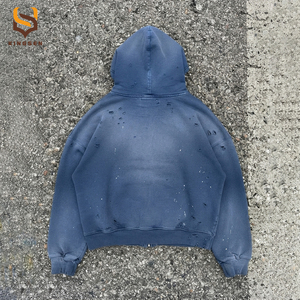 Sweat-shirts à capuche zippés pour hommes, personnalisés, effet vieilli, délavés à l'acide, avec éclaboussures de peinture, déchirés, épais et surdimensionnés - Product Image 2