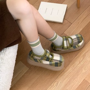 <span class=keywords><strong>Scarpe</strong></span> da donna XIXITIAO Mary Jane con gancio e anello Vintage Plaid <span class=keywords><strong>scarpe</strong></span> da guida in peluche foderate invernali antiscivolo Casual da esterno - Product Image 6