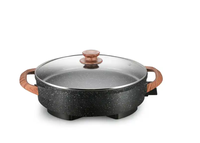 Poêle à pizza électrique grande taille 40/44 cm, multifonctionnelle, en aluminium moulé sous pression, revêtement antiadhésif marbré, casserole peu profonde