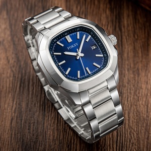 Montre <span class=keywords><strong>homme</strong></span> de luxe personnalisée de haute qualité, boîtier carré en acier inoxydable, mouvement à quartz étanche - Product Image 1