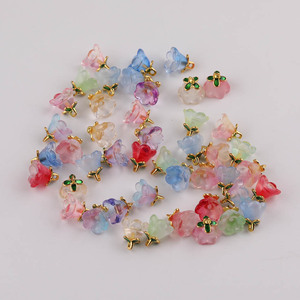 Cuentas de vidrio con forma de flor para la fabricación de joyas, colores aleatorios, material de cristal, base de metal chapado - Product Image 5