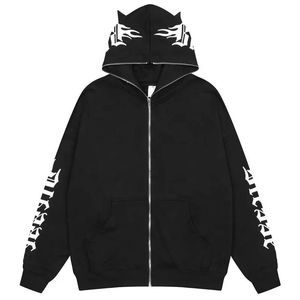 เสื้อฮู้ดดี้โอเวอร์ไซส์สีดำแบบยูนิเซ็กซ์ พิมพ์ลายเปลวไฟสีขาวที่แขนเสื้อ สไตล์สตรีทแวร์ ผ้าฝ้ายเฟรนช์เทอร์รี่ กันยับ - Product Image 1