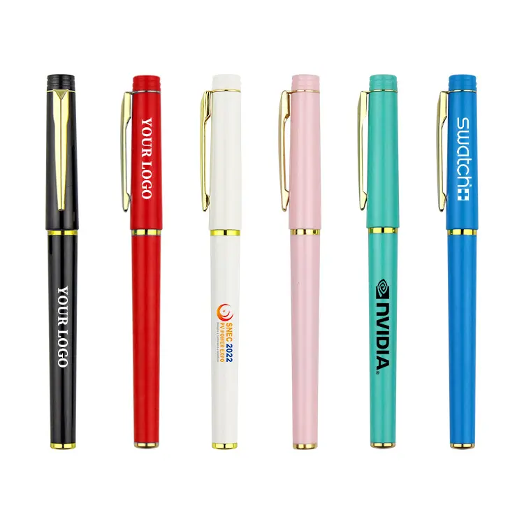 قلم حبر جيل بلاستيكي أبيض مخصص 2024 مع شعار مخصص لكوريا واليابان