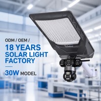 Lampadaire Solaire en Aluminium IP66 avec Caméra de Surveillance à Quatre Lentilles, Batterie au Plomb 30AH, pour Extérieur, Ferme, Route - Vente en Gros