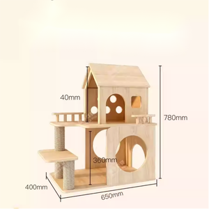 Villa pour chat en bois à deux niveaux avec arbre à chat et griffoir, grande maison de luxe pour chat personnalisable - Product Image 6