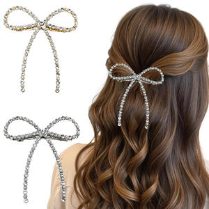 Pinza para el Cabello con Lazo de Diamantes de Imitación Brillantes de Aleación para Mujer, Elegante Decoración para el Cabello de Primavera, Accesorio para Fiestas y Bodas - Product Image 1