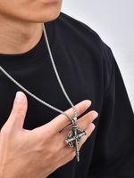 Collier vintage en acier inoxydable pour homme, style gothique religieux, inspiré du punk biker, avec pendentif personnalisé Épée, Croix, Épines, Antique