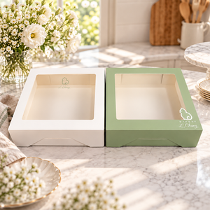Caja para pasteles impresa en flexografía personalizada, caja autoarmable con ventana transparente, embalaje desechable para alimentos de cartón. - Product Image 6
