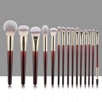 Pinceaux de maquillage professionnels de luxe avec logo personnalisé, poils synthétiques de haute qualité, ensemble de 15 pièces, manche en bois gratuit, prix d'usine pour le visage