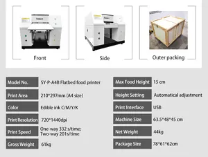 2024 nouvelle imprimante alimentaire 3D comestible couleur automatique A4 taille Machine d'impression alimentaire pour gâteau