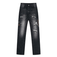 Jeans pour hommes coupe slim streetwear avec logo personnalisé, en denim de coton, patchwork, déchirés, vintage, effet usé, haute qualité, fabricant