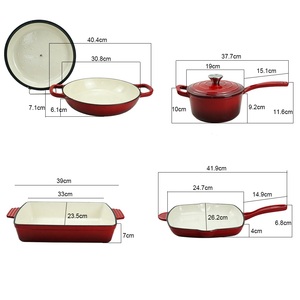 Ensemble de 11 pièces de batterie de cuisine en <span class=keywords><strong>fonte</strong></span> émaillée colorée, comprenant 4 faitouts hollandais, 2 poêles à frire et 1 plat à gratin, pour la cuisine - Product Image 5
