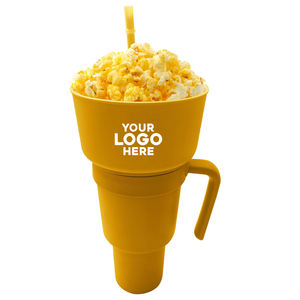 مشروبات خفيفة 2 في 1 كومبو أكواب بهلوان استاد قابلة لإعادة الاستخدام كوب شرب الفشار كوب بلاستيك مانعة للتسرب حامل وعاء مع ماصات - Product Image 1