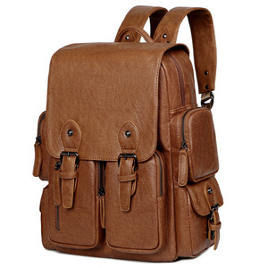 In Voorraad Heren Vintage Pu Lederen <span class=keywords><strong>Laptop</strong></span> Rugzak Grote Capaciteit Reisboekentas Zakelijke Werktas Voor Fietsen Wandelen Kamperen - Product Image 5