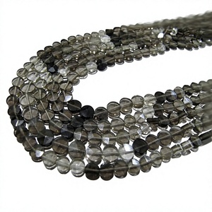 Perles de quartz fumé naturel en forme de pièce de monnaie, facettées, 5 mm, brin de 13 pouces - Product Image 1