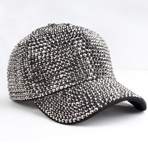 Full Diamond <b>Baseball</b> <b>Cap</b> Handmade Duckbill Hat Monochrome Fashionable <b>Caps</b> White Ab Color Gray Black - Product Image 4