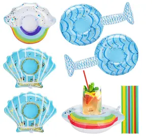 Pemegang Kolam Minum PVC Ramah Lingkungan Baru Coaster Mengambang Mainan Menyenangkan Air Mainan Mandi Dapat Ditiup untuk Anak-anak & Dewasa