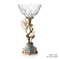 Ensemble de plats en cristal bleu et blanc sculptés en cuivre Royal Luxury EXHY Classic Home Decor 26x26x30cm Bol à fruits secs et à fraises
