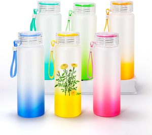 Bouteille d'eau en verre dépoli coloré à changement de couleur avec couvercle, motif dessin animé mignon et logo personnalisé, idéale pour la rentrée scolaire (vente en gros) - Product Image 1