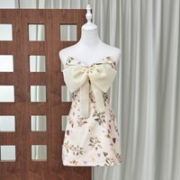 Robe Courte Bandana Florale Été 2026 pour Femme, Style Vintage, Col en V, Sans Bretelles, Grand Nœud, Taille Cintrée, Silhouette Trapèze, Moulante