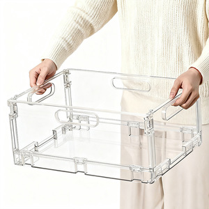 Transparent Modern Minimalist Solid Color Folding <strong>Storage</strong> <strong>Basket</strong> Household Desktop Plastic Stackable Multifunctional <strong>Storage</strong> - Product Image 1
