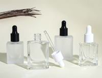Bouteilles cosmétiques en verre transparentes plates carrées vides de 20 ml, 30 ml, 50 ml avec compte-gouttes et sérigraphie pour collyres – Vente en gros
