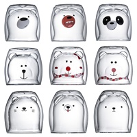 Tasses en verre à double paroi, tasse à café en verre double couche avec motif d'animal (ours, chat, chien)