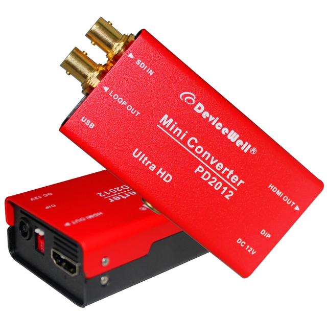12G SDI Mini Video Converter HD/3G/6G/12G-SDI Loop Out HDMI Output Pocket Size DeviceWell PD2012 Singal Converters With PSU