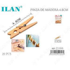 ILAN Mollette in Legno 4,8 Cm 20 Pezzi per Asciugare il Bucato - Product Image 1