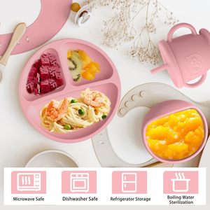 Ensemble d'alimentation pour bébé en silicone réutilisable classique, personnalisé, best-seller 2026, cadeau pour nouveau-né, ensemble d'assiettes pour bébé - Product Image 2