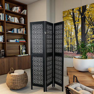 Handmade Chất Lượng Gỗ Cổ Điển Gấp Màn Hình Đẹp Màu Đen 3-Tấm Divider Tường Xu Hướng Treo Tường Treo Phòng Tách - Product Image 4