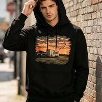 Sweat-shirt à capuche de style streetwear, coupe ample, avec logo brodé en chenille et impression DTG assortie, impression numérique directe à jet d'encre.
