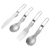 Ensemble de cuisine portable en titane pur léger pour le camping, les voyages en plein air, couverts pliables avec couteau, fourchette, cuillère, cuillère-fourchette