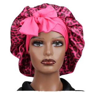 Gorro de <span class=keywords><strong>Dormir</strong></span> SOLPOP Personalizado con Estampado de Leopardo, Lazo Ajustable, Correa Larga, Gorro de Satén para el Cuidado del Cabello para Mujer - Product Image 1