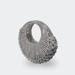 Bolsa de Mão de Luxo com Design Vazado de Strass e Tecido Artesanal para Mulheres, Bolsa de Mão Circular com Cristal - Product Image 2