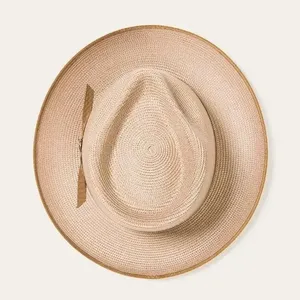Chapeau Fedora en paille de palmier à large bord, chapeau de soleil avec bande réglable, casquette décontractée pour l'extérieur - Product Image 3