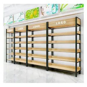 Convenienza negozio di vendita al dettaglio di legno ha condotto la luce display stand rack scaffali di visualizzazione in piedi con armadi per cibo secco spuntino negozi