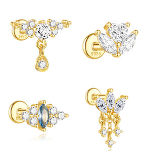 Nouvelles Boucles d'oreilles spirales pour cartilage en argent sterling S925 plaqué or 18 carats, à tête plate unique, pour femmes - Product Image 1