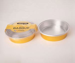 Bol jetable pour cheesecake <span class=keywords><strong>basque</strong></span>, boîte de cuisson en aluminium, plateau rond doré jetable, résistant au four, avec couvercle, pour l'emballage de boulangerie - Product Image 1