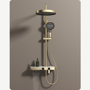 Hiện đại tất cả-trong-một lưu trữ Giá vòi hoa sen Set Brushed Brass Wall Mount mềm phun đa chức năng hệ thống vòi hoa sen - Product Image 1