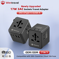Adaptador de Viaje Universal Wontravel de 17W con Enchufe Eléctrico y Puerto USB, Adaptador de Corriente Universal con 3 Tomas de CA