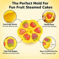 Moule à gâteau vapeur en silicone pour bébé, qualité alimentaire, sans BPA, facile à démouler, 6 cavités, forme de fruits, pour aliments pour bébés DIY, fraise, raisin