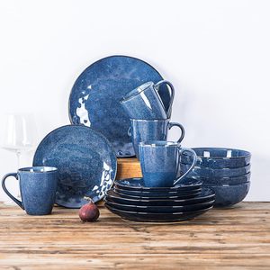 Juego de Vajilla de Cerámica de 16 Piezas con Efecto de Transformación en Horno, Plato Creativo para Bistec, Tazón para Ensalada y Taza para Uso Doméstico - Product Image 1