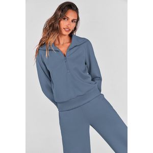 Ensemble de survêtement 2 pièces pour femme, décontracté, avec sweat-shirt à col à revers et demi-zip, pantalon large respirant, idéal pour le quotidien - Product Image 4