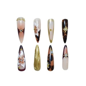 Faux ongles à presser en acrylique de haute qualité, style mode, avec colle, courts, forme cercueil, amande, <span class=keywords><strong>French</strong></span> <span class=keywords><strong>manucure</strong></span>, vente en gros - Product Image 5