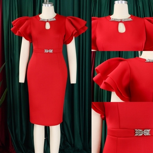 D580 Mới Nhất Thiết Kế Mùa Hè Bên Dresses Phụ Nữ Ruffle Tay Áo Đính Cườm Thanh Lịch Gowns Cho Phụ Nữ Evening Dresses Phi Dresses - Product Image 3